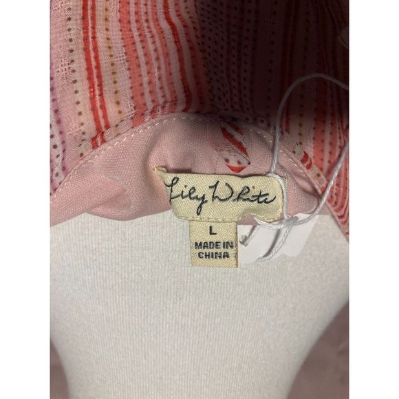 Large Lily White Pink Striped Exposed Shoulder Top - Picture 4 of 4